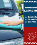 Front view: turquoise microfiber cleaning towel on car hood during detailing.