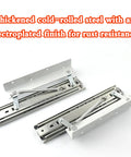 Badass Heavy Duty Steel Drawer Slides With Smooth As Butter Soft Close Glide For Extendable Desk Cabinet Hardware Rust Proof Cold Rolled Steel metallic slides with electroplated finish and springs.