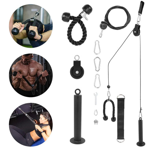 Home Gym Pulley System For DIY Loading Muscle Training Kit with iron, nylon, plastic construction for triceps, biceps workouts