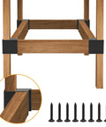 3 Way Corner Bracket Kit for Workbenches, Heavy Duty Steel Right Angle Brackets for 2x4 Wood, 8 Piece Set with Pre Drilled Holes and 64 Screws, Great for Shelving and Work Tables, Black, shown installed on wooden frame