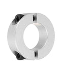 1.1 Inch Bore Double Split Aluminum Shaft Collar With Set Screw, silver tone, for motors and conveyor systems, close-up view