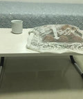 Heavy Duty Folding Desk Legs Set With U Shape Support under small white table in home office setting