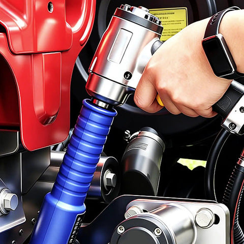 Heavy Duty Pneumatic 1/2 Inch Right Angle Impact Wrench Packing Serious Torque For Tight Squeeze Access And Tough Industrial Fastening Projects You Trust Daily in use in an engine compartment.