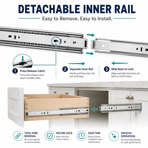 Heavy Duty Stainless Steel Drawer Slides 500 Lb Capacity Full Extension Rails Side Mount Industrial Grade Built To Haul Heavy Loads With Smooth Quiet Operation 2.5mm Steel Build detachable inner rail with lock for cabinet drawer