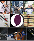 Collage of samurai swords and purple Ito Sageo, Purple Ito Sageo Wrapping Cord 5m Silk Cotton Blend 0.51 Inch Wide For Katana Tsukamaki Handle Wrapping And Samurai Sword Rope Durable And Dope To Tie Great For Japanese Sword Handle Restoration.
