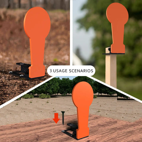 Two Pack Three Eighths Inch AR500 Steel Popper Target Auto Reset With 12.8 Inch Plate in 3 usage scenarios outdoors