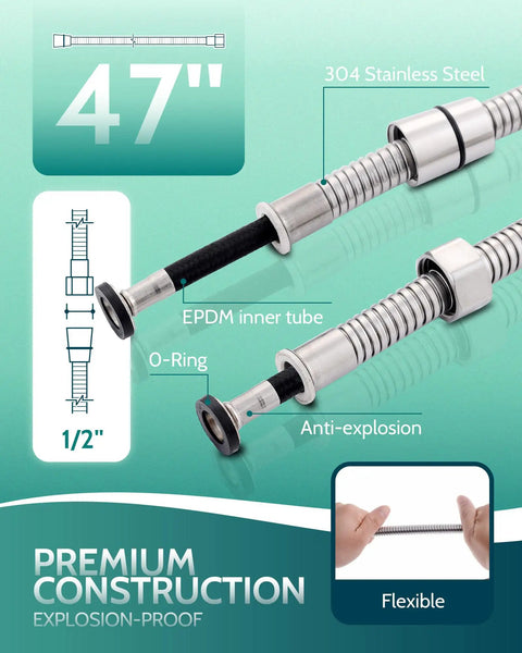 Flexible 47-inch stainless steel hose for Handheld Bidet Sprayer with Adjustable Water Pressure, explosion-proof design