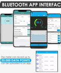 Wireless Sound Level Meter With App Data Logging Bluetooth, Portable Decibel Meter 30 To 130 dBA, High Accuracy SPL Reader For Classroom Office Home, Super Easy Smartphone Sync, Stores Up To 20,000 Readings showing app screens