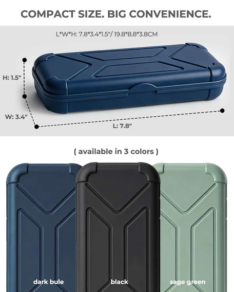 Clutch Tech Organizer Case With Magnetic Abs Build And Smooth Silicone Tray For Straight Up Cable Sorting and Go To Desktop Essentials That Keep Your Apple Chargers And Small Cables Tidy Daily in dark blue, black, and sage green.