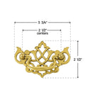 Chippendale Style Satin Brass Drawer Bail Pull For Antique Cabinets And Furniture Reproductions with size dimensions shown