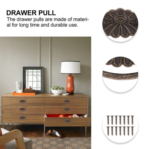 4 Pack Antique Alloy Drawer Handles Ring Pulls with retro wooden case look on a modern dresser