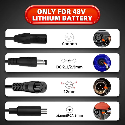 Connectors for 54.6V 2A Fast Electric Bike Charger For 48V Batteries That Keeps Your Ride Juiced Compatible With Lectric XP 2.0 3.0