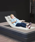 Electric Adjustable Bed Backrest With Remote For Reclining 80 Degrees, Heavy Duty Foldable Support For Seniors And Disabled Up To 330 Lbs, Thick Sponge And Removable Pillow Beige with user reclining comfortably