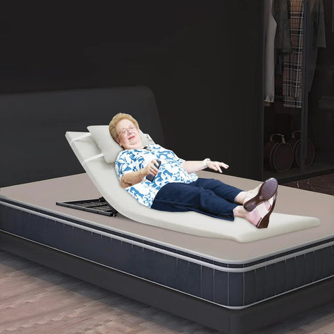 Electric Adjustable Bed Backrest With Remote For Reclining 80 Degrees, Heavy Duty Foldable Support For Seniors And Disabled Up To 330 Lbs, Thick Sponge And Removable Pillow Beige with user reclining comfortably