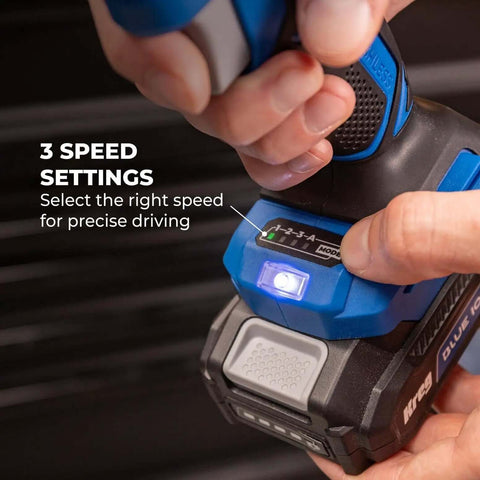 Compact Cordless 20V Drill And 1/4 Inch Impact Driver Combo Kit With Two Reliable Batteries showing 3 speed settings for precise driving