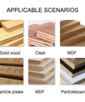 Image showing different wood materials: solid wood, cleat, MDF, particle plates, particleboard for CNC Spoilboard Surfacing Router Bit for Slab Flattening One And A Quarter Inch Cut Diameter Alloy Steel Body With Anti Kickback Design Durable Bottom Cleaning Router Bit.