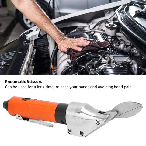 One Quarter Inch Air Shears Pneumatic Metal Cutter With Steel Straight Blade shown in a garage with engine for auto maintenance