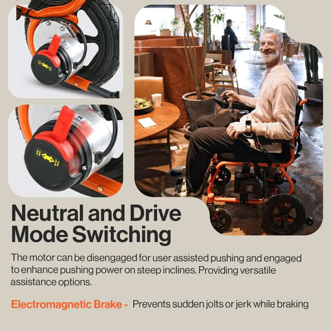 GoRide 2 Electric Wheelchair Lightweight 42 Lb Foldable With Dual Brushless Motors Zero Turn Electromagnetic Brake in cafe
