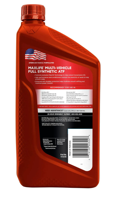 Multi Vehicle ATF Full Synthetic Automatic Transmission Fluid 1 Quart For Most Cars And CVTs High Performance Conditioning Agents