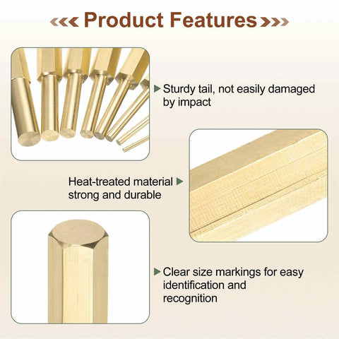 Brass Pin Punch Set 2 Pack Three Sixteenths Inch Nonmarring Drive Punch features sturdy tails and clear size markings.