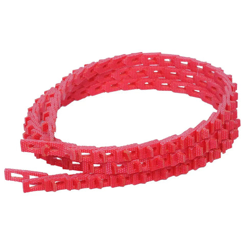 Adjustable Five Foot Three Eighths Inch V Belt Z Type Heavy Duty Rubber Link Drive For Lathes Drill Press Table Saws Bandsaws HVAC And Farm Equipment Three L Profile Sixty Inch Length, coiled red belt close-up
