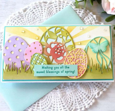 Handmade card using Seven Piece Easter Egg Die Cuts Set With Flower And Butterfly Frame Dies for DIY embossing and card making