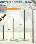 Heavy Duty 16 Inch Metal Garden Rake With 56 Inch Handle And 11 Steel Tines For Thatch Removal And Tough Yard Debris Cleanup Leaves Pine Needles Moss Mulch Yard Work adjustable handle view