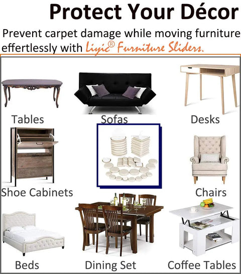 Self Adhesive Furniture Sliders For Carpet, 40 Pack Moving Pads, Easy glide under heavy furniture like couch, table or bed