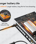 Circuit board of Live Sound Card With Lit RGB Lighting Effects Noise Reduction And Pro Audio Mixer showing 1800mAh battery and DSP chip