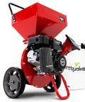 Heavy Duty 212cc 4 Cycle Chipper Shredder With 20 To 1 Reduction Turns Branches Up To 3 Inches Into Mulch, displayed with airless wheels.