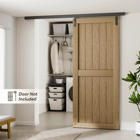 8 Foot Ceiling Mount Box Rail Barn Door Hardware Kit Heavy Duty Steel Sliding Track For Interior And Exterior Doors DIY Friendly Install No Door Included