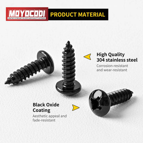 Top Tier Heavy Duty Size 6 X 3/4 Inch Pan Head Phillips Drive Sheet Metal Screws 100 Pack Black Oxide 304 Stainless Steel