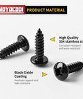 Size 4 By Half Inch Pan Head Sheet Metal Screws Phillips Drive Self Tapping Black Oxide 304 Stainless Steel 100 Pack displayed on white background.