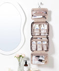Travel Toiletry Bag For Women, Hanging Organizer For Travel Size Shampoos, Conditioners And Makeup Brushes, Compact 10.4 By 4.5 By 8 Inches, Medium Pink Cosmetic Bag, On The Go Carry On Ready