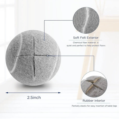 Bulk 500 Pack Precut Tennis Ball Chair Leg Caps 2.5 Inch Gray Floor Guards with soft felt and rubber interior.