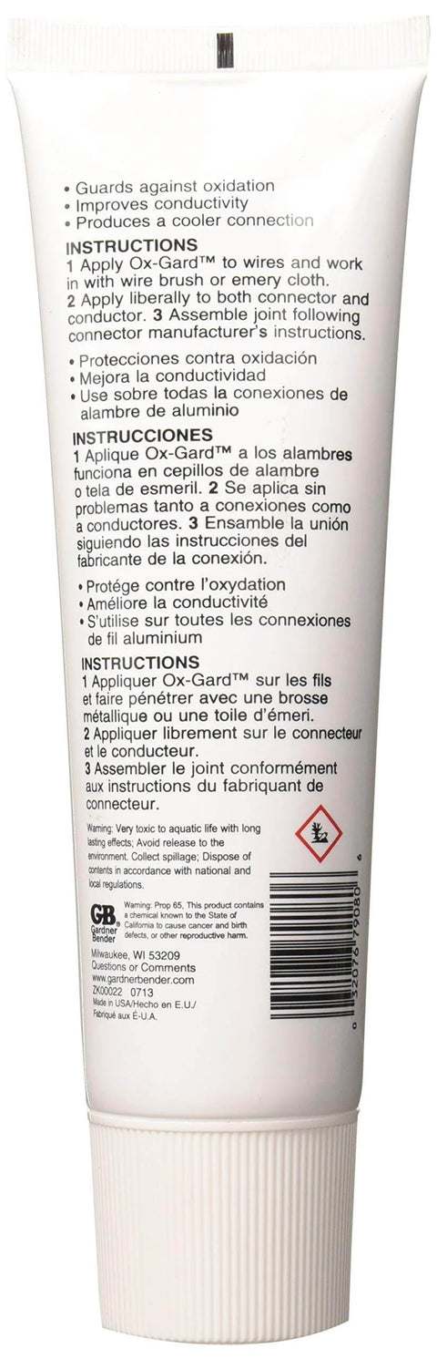 Back view of OX800 Anti Oxy Compound 8 Oz tube for electrical connections weatherproofing and corrosion protection.