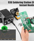 Upgraded Soldering Station Kit With Rapid Heating, ESD Safe Design, Repairing Circuit Board with Components and Tools Visible