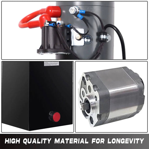 Heavy Duty 15 Quart DC 12V Hydraulic Power Unit With Double Acting Pump For Car Lifts And Dump Trailers Metal Reservoir