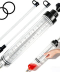 500 CC Fluid Extractor For Oil Gasoline Power Steering Brake Fluid And More Must Have Pro Grade Multi Purpose Syringe shown with hoses