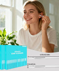 Woman using Sticky Ear Wax Remover Sticks For Gentle Cleanout Reusable Ear Picks Kit For Kids And Adults Portable Home Ear Wax Cleaning Supplies Skin Friendly Tips No Fuss No Scratch 3 Boxes 72 Pcs Total