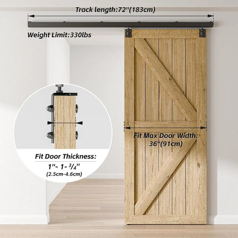6.6Ft Box Rail Sliding Barn Door Hardware Kit Aluminum Alloy Wall Mount Heavy Duty Smooth Glide With Ball Bearing Rollers 330Lb Capacity Fits 1 Inch To 1 3 Quarter Inch Door Thickness Max Opening 35.4 Inches For Single Doors