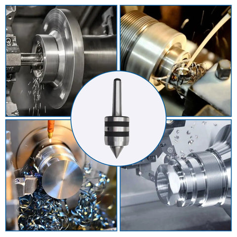 2MT 60 Degree Live Center For Lathe Wood And Metal CNC Work, Beefy Tailstock Center With 5000 RPM, images showing machining processes