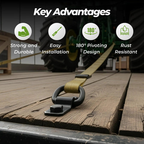 Lock Down Your Rig With 10 Piece 1/4 Inch Steel D Ring Tie Down Anchors 2400 Lbs on wooden surface securing cargo