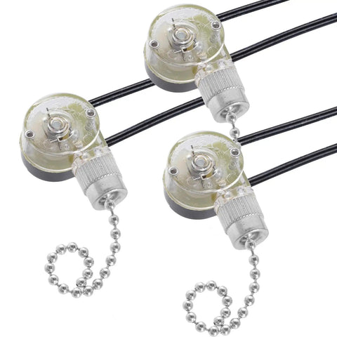 Three Pack Zing Ear ZE109 Two Wire Ceiling Fan Pull Chain Light Switch Replacement for Ceiling Fans, Silver Finish