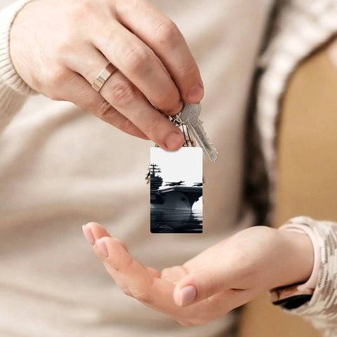 Person holding Aircraft Carrier Acrylic Keychain Transparent and Durable Key Ring Charm for Vinyl Kits and Pendants