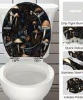 Vintage Resin Toilet Seat for Bathroom with mushroom pattern, grip-tight bumpers, and stainless steel hinges on a white toilet.