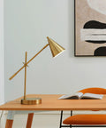 Dope Mid Century Modern 18 Inch Desk Lamp With Matte Brass Finish Adjustable Height Balance Arm Rotary Switch On Shade E26 Base