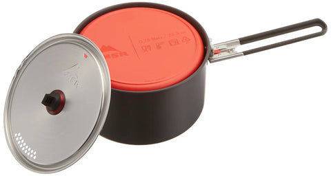 Alpinist 2 Camping Cook Set featuring 2.4L hard anodized aluminum pot with strainer lid and Talon pot handle.
