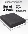Three Layer Studio Monitor Isolation Pads With Foam Riser dimensions, showing a two-pack for 5-8 inch speakers, 13x10.6x2 inches.