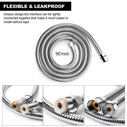 Extra Long 90 Inch Shower Hose With Brushed Chrome Finish, Lightweight Flexible Stainless Steel Handheld Hose With Brass Inner Core